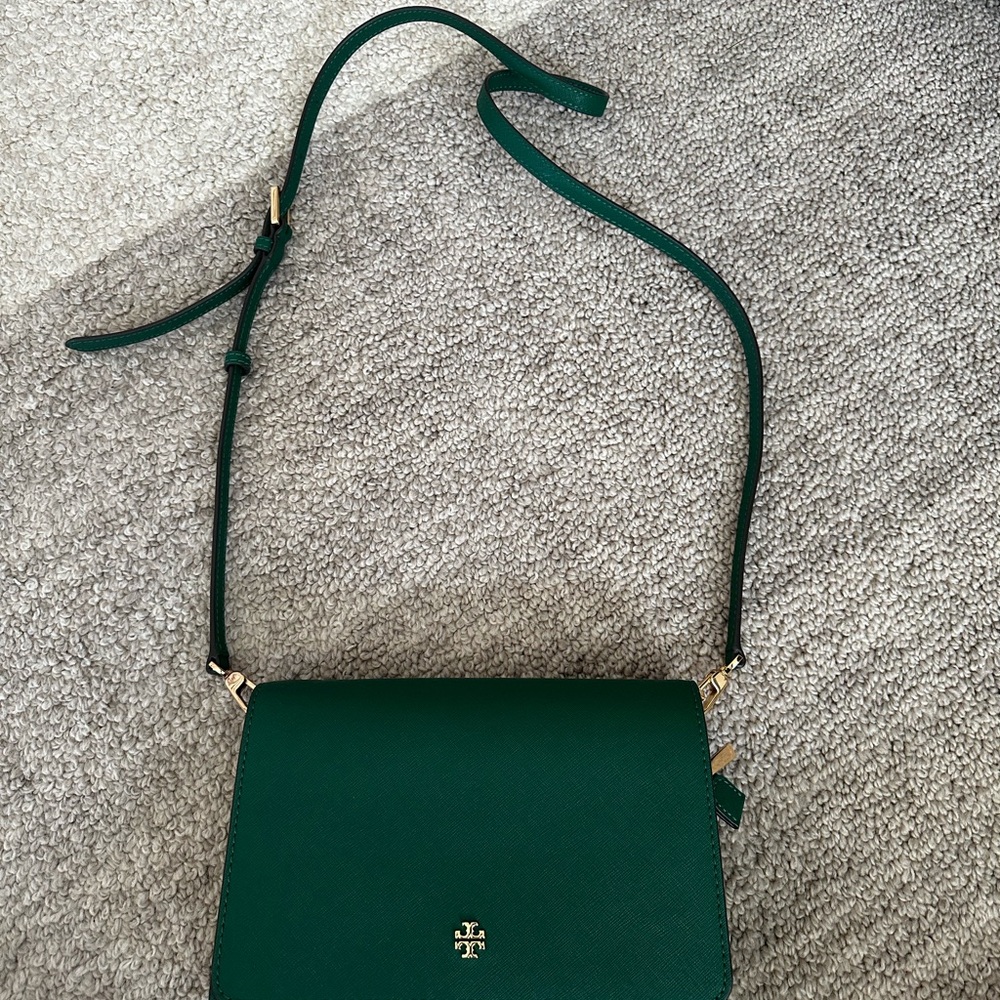 Tory Burch Emerald Green Crossbody Bag with Adjustable Strap
